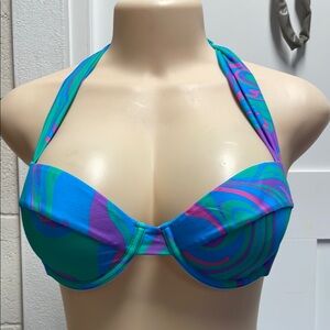 WeWoreWhat Blue and Purple Bikini Top, underwire bra, M fits as 34B